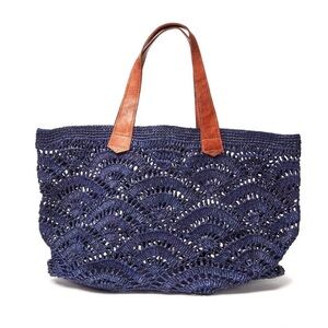 Mar Y Sol Navy Blue Tulum Raffia Natural Beach Tote Bag